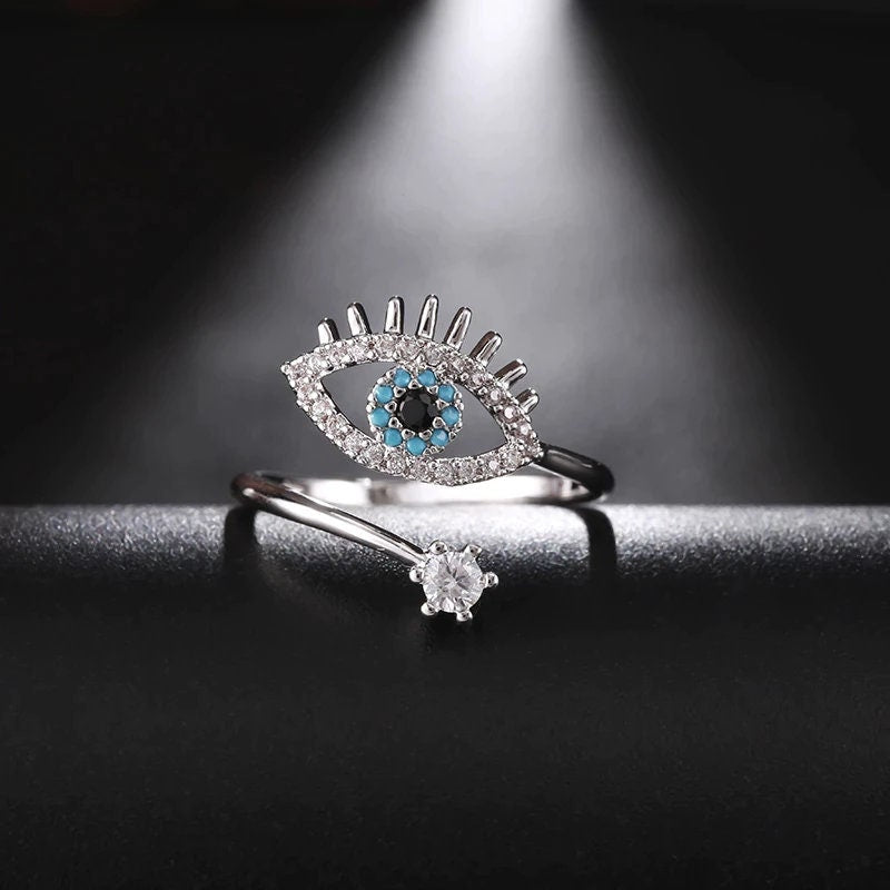 The Adjustable Evil Eye Protection Ring, Featuring A Nazar Eye, A Delicate Eye Of Horus Design, And A Turkish Blue Evil Eye, Makes A Perfect Gift For Her