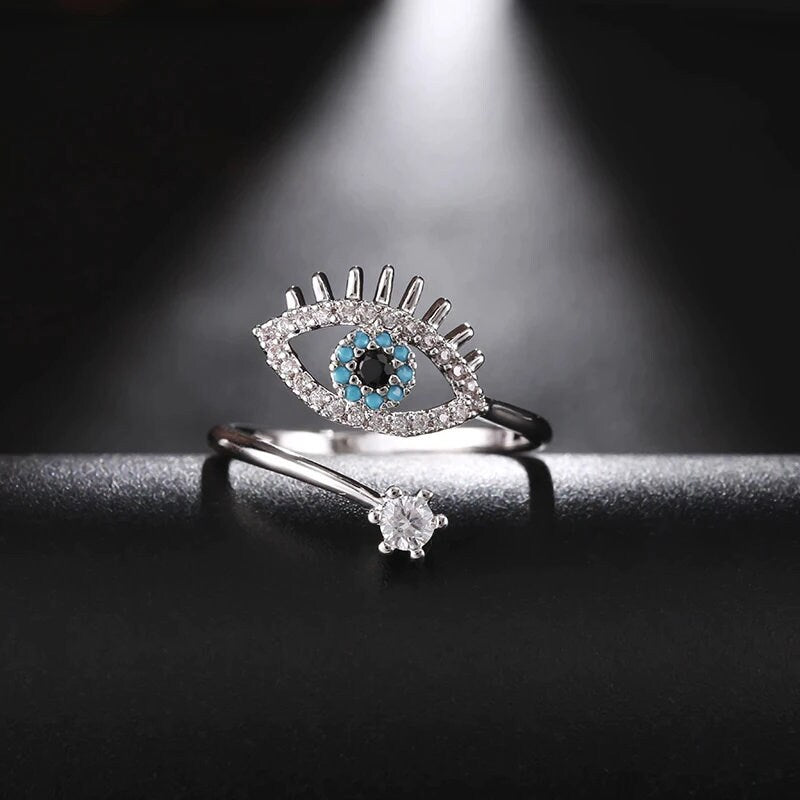 The Adjustable Evil Eye Protection Ring, Featuring A Nazar Eye, A Delicate Eye Of Horus Design, And A Turkish Blue Evil Eye, Makes A Perfect Gift For Her