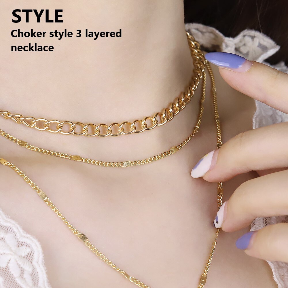 Personalized 3 Layer Necklace Valentines Gift For Her With Engraved Initial Disc | Multi Strand Custom Choker Necklace With For Layering