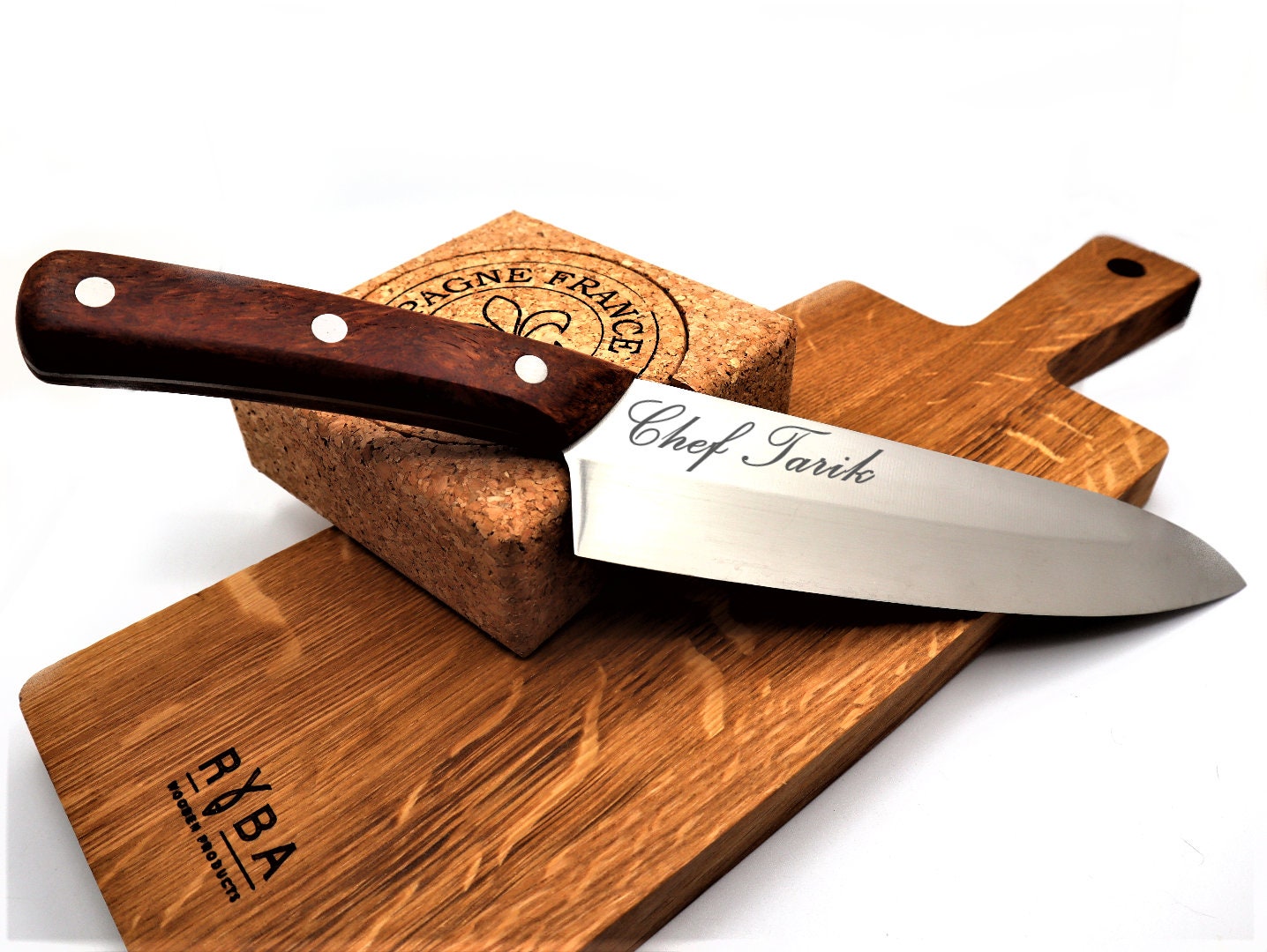 Personalized Japanese Chef Knife | Engraved Chef's Knife Set With Cutting Board For Culinary Gift | Custom Handmade Kitchen Knives For Gift
