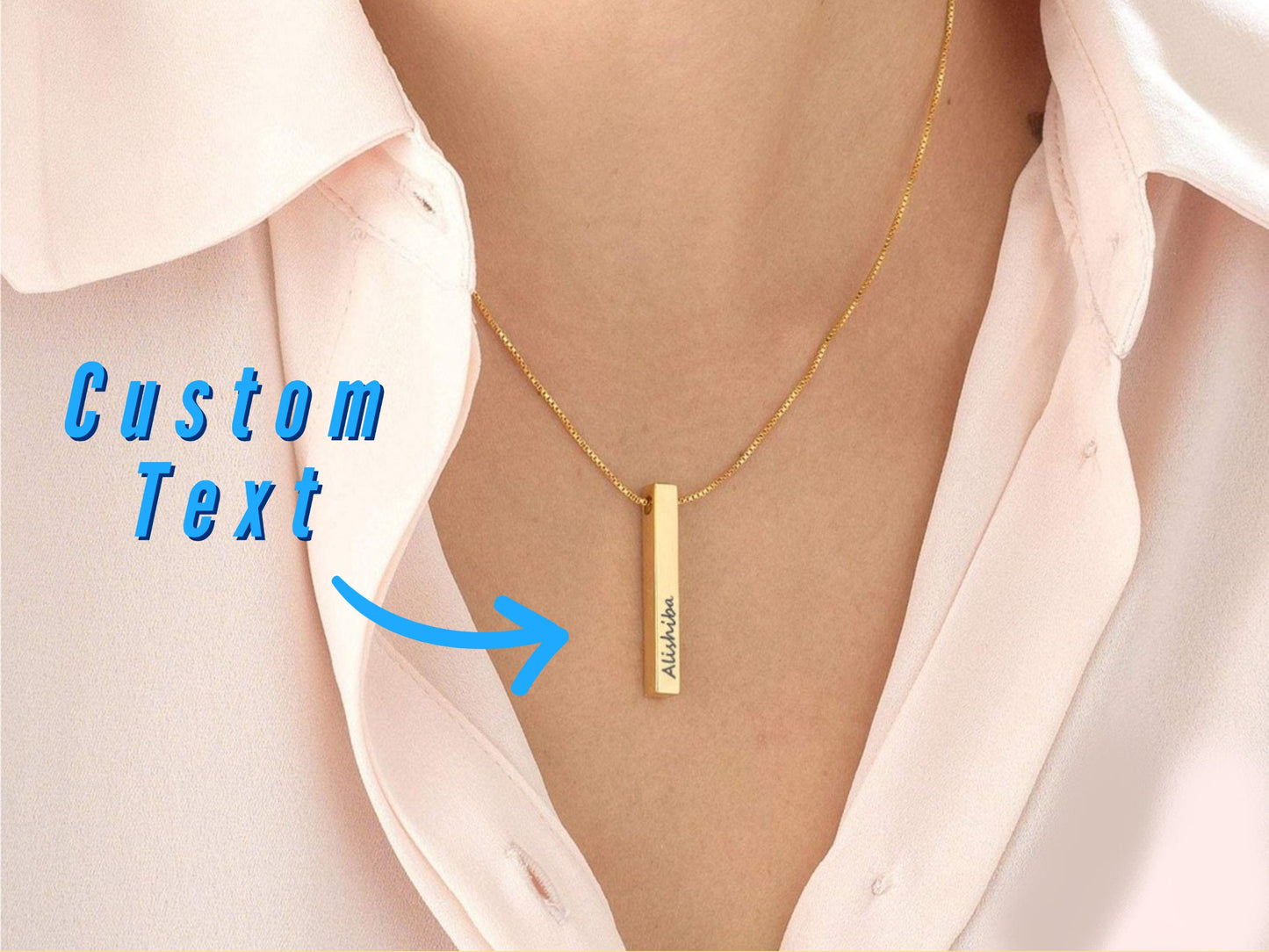 Personalized Vertical Bar Necklace For Mothers Day Gift, Name Necklace Valentine Gift, Vertical Bar Pendant Gift For Her and Bridesmaid Gift