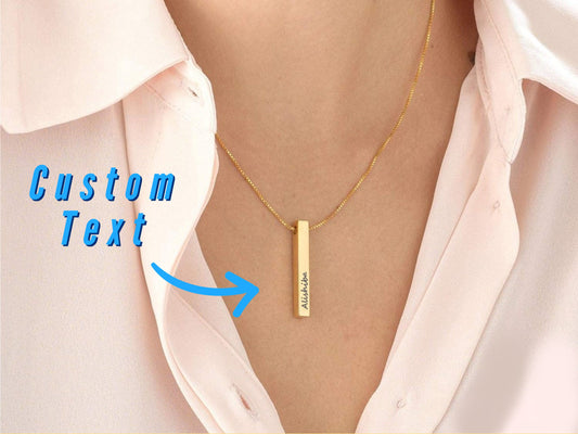 Personalized Vertical Bar Necklace For Mothers Day Gift, Name Necklace Valentine Gift, Vertical Bar Pendant Gift For Her and Bridesmaid Gift