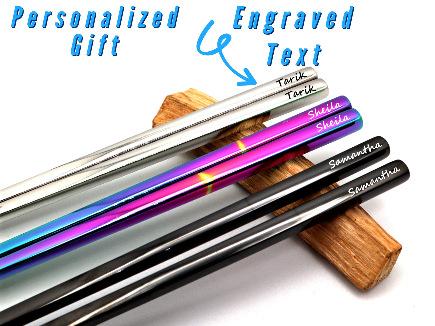 Personalized Custom Reusable Chopsticks Engraved With Your Name  To Give As Gifts | Reusable Metal Chop Stick Korean Baguette Chinoise