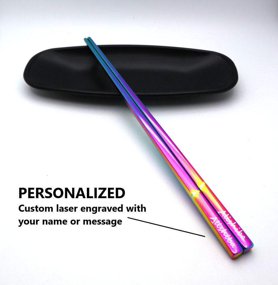 Personalized Custom Reusable Chopsticks Engraved With Your Name  To Give As Gifts | Reusable Metal Chop Stick Korean Baguette Chinoise