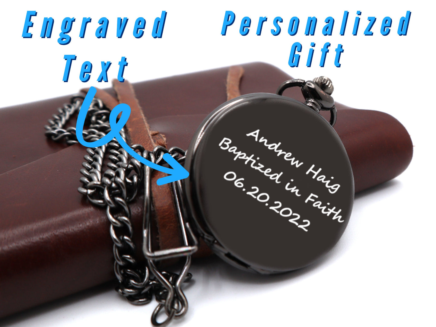 Personalized Pocket Watch Gift for First Holy Communion, Christening, and Baptism Gift For Boy Or Girl | Custom Engraved Gift For Grandson