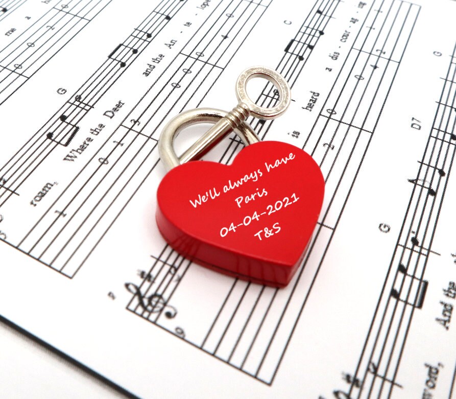 Personalized Love Lock For Valentine And Wedding Gift Engraved With Your Message | Custom Engraved Paris Love Lock Padlock With Heart Shape