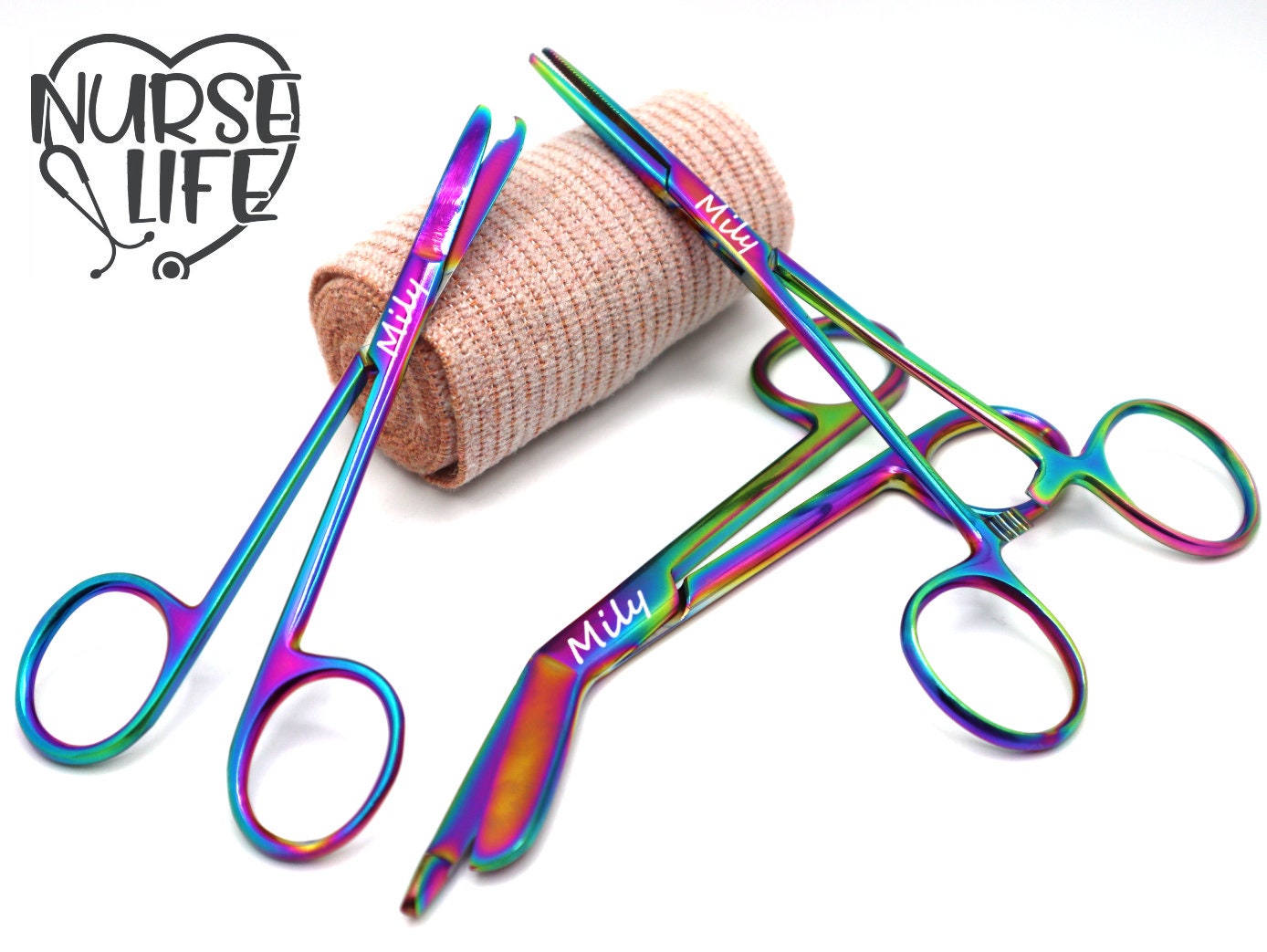 Personalized Gift Set For Nurses With Bandage Scissor, Hemostat, Suture Scissor | Nursing Students, Veterinary Vet Tech Stethoscope Nurse