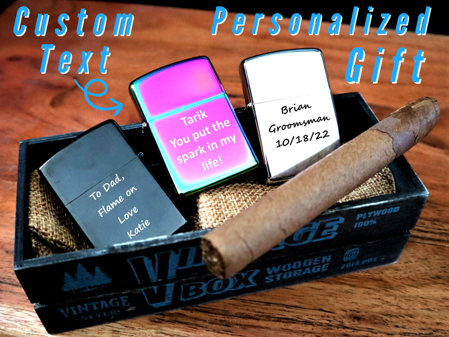 Personalized Lighter With Custom Engraved Name for Gift To Groomsman, Husband, Dad | Cigar Lighter Boyfriend Gift and Wedding Groomsman Gift