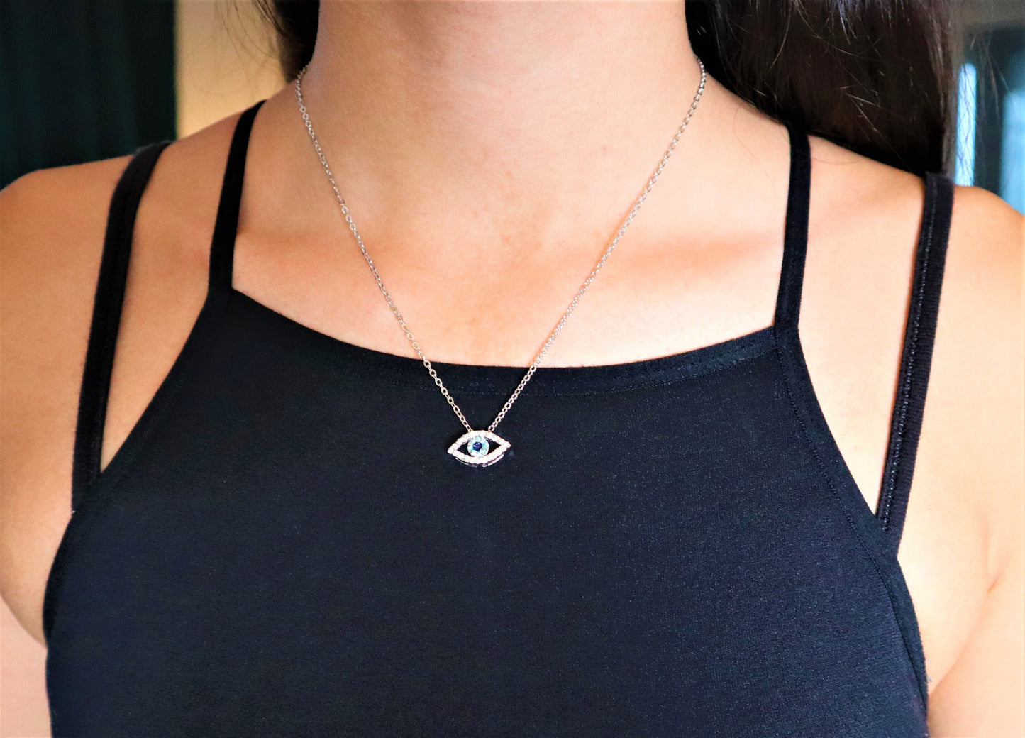 Small Evil Eye Necklace With Silver Chain For Valentine Gift For Her, Blue Evil Eye Pendant Nazar Necklace For Protection, Evil Eye Necklace