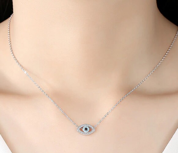 Small Evil Eye Necklace With Silver Chain For Valentine Gift For Her, Blue Evil Eye Pendant Nazar Necklace For Protection, Evil Eye Necklace