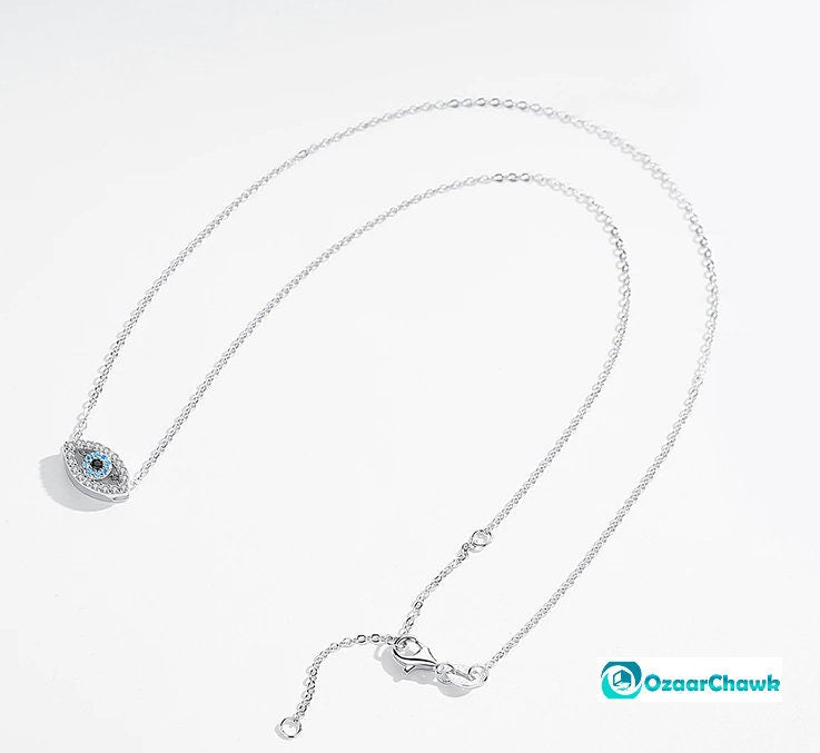 Small Evil Eye Necklace With Silver Chain For Valentine Gift For Her, Blue Evil Eye Pendant Nazar Necklace For Protection, Evil Eye Necklace
