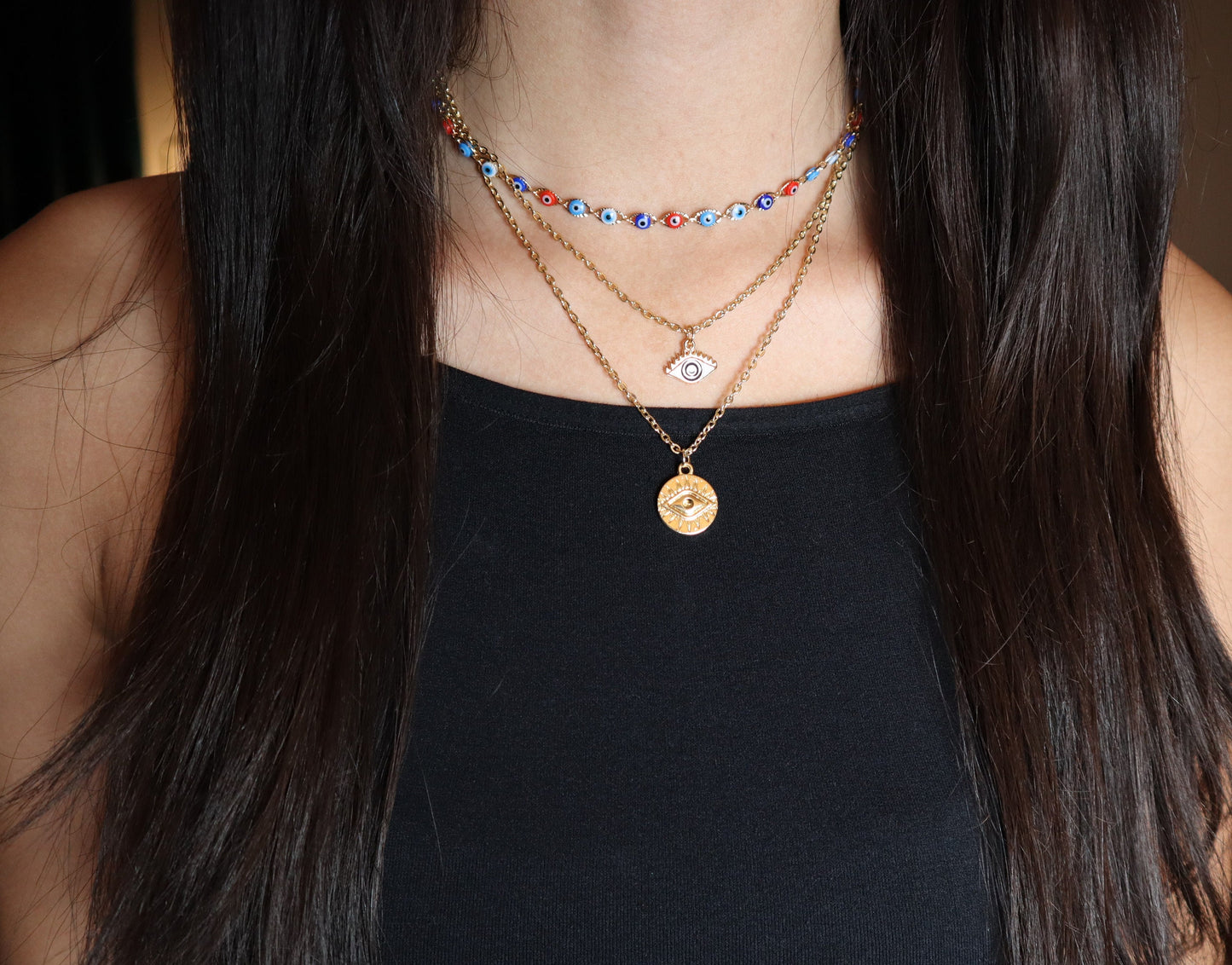5 Layer Cross Necklace With A Rose And A Vintage Style Coin Paired With A Multi Strand Layered Necklace With Copper Chain Layering For Birthday Gift