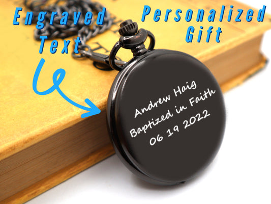 Personalized Pocket Watch Gift for First Holy Communion, Christening, and Baptism Gift For Boy Or Girl | Custom Engraved Gift For Grandson