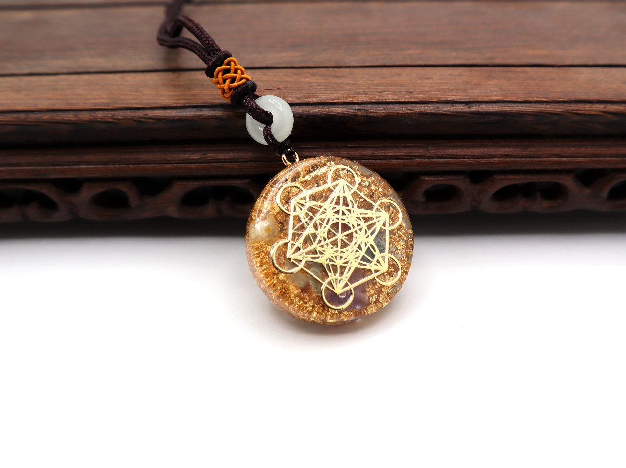 Chakra Orgonite Pendant Necklace With Seven Chakras To Improve Energy Through Meditation, Yoga, Reiki, Sri Yantra, And Om - EMF Protection