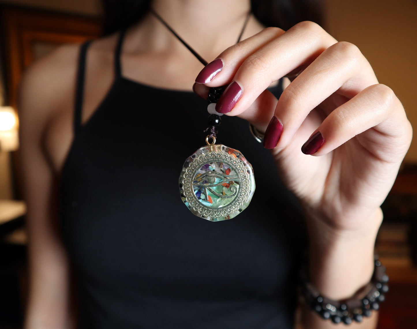 Eye Of Horus Chakra Pendant Necklace With Healing Crystals To Improve Energy Through Meditation, Yoga, and Reiki | Evil Eye - EMF Protection