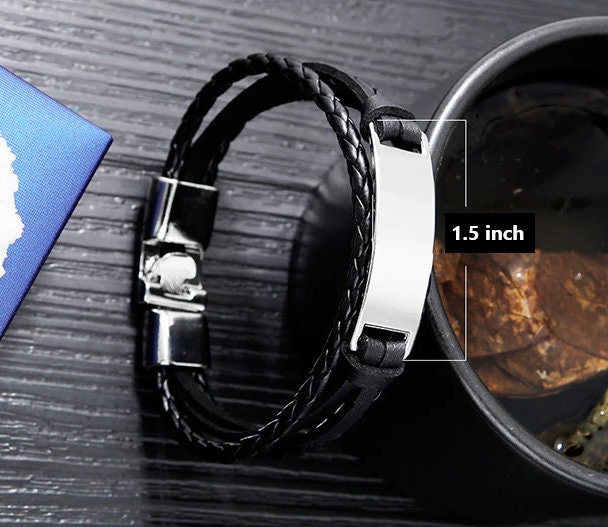 Personalized Leather Beaded Bracelet For Men, Engraved Mens Bracelet,  Personalized Valentine Gifts For Him, Custom Anniversary Gift For Him