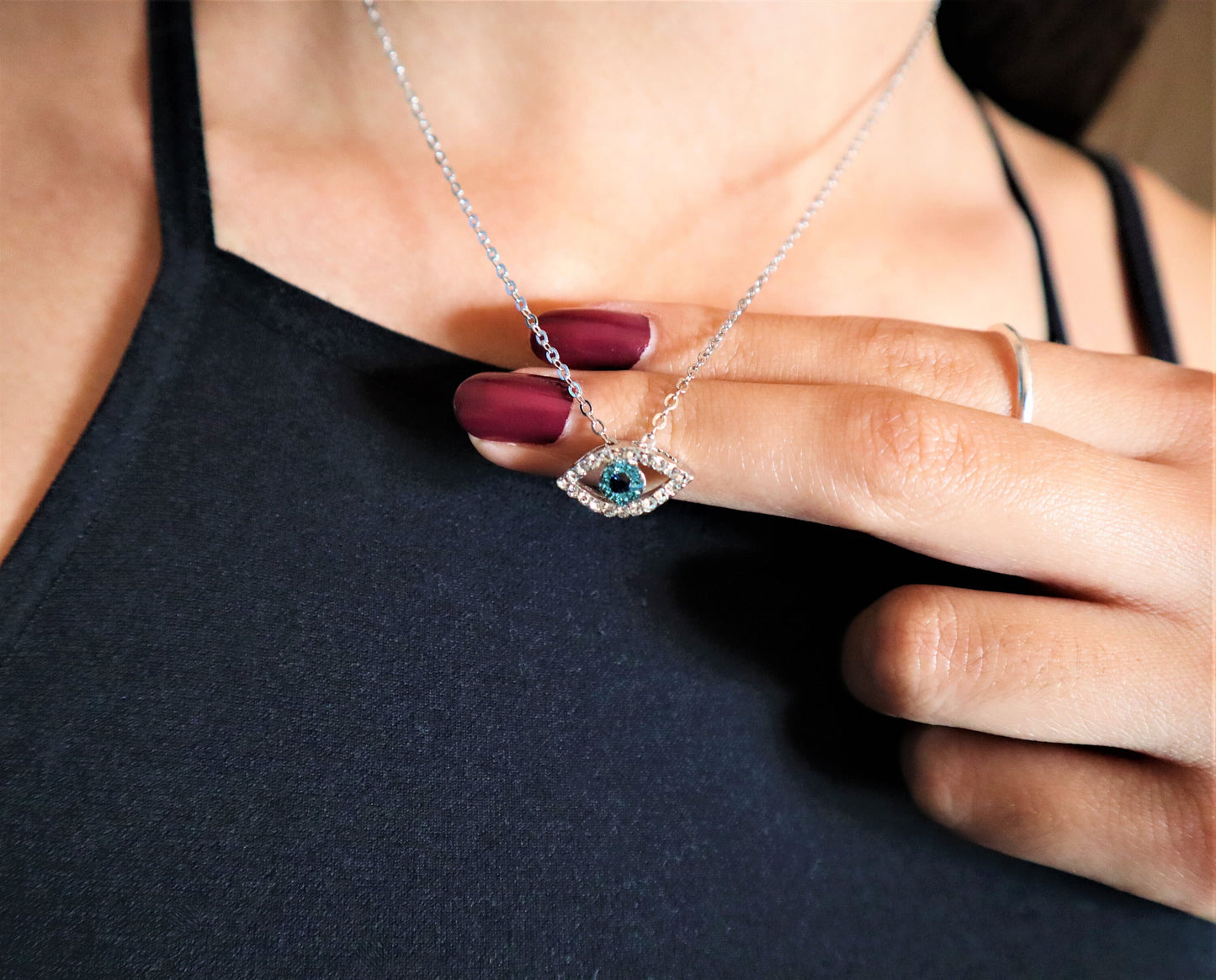 Small Evil Eye Necklace With Silver Chain For Valentine Gift For Her, Blue Evil Eye Pendant Nazar Necklace For Protection, Evil Eye Necklace