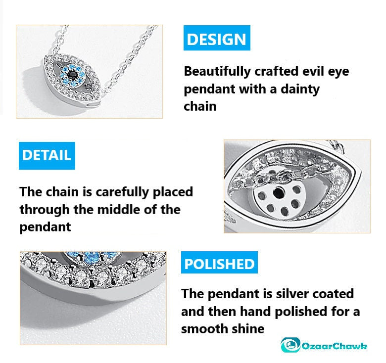 Small Evil Eye Necklace With Silver Chain For Valentine Gift For Her, Blue Evil Eye Pendant Nazar Necklace For Protection, Evil Eye Necklace