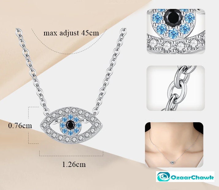 Small Evil Eye Necklace With Silver Chain For Valentine Gift For Her, Blue Evil Eye Pendant Nazar Necklace For Protection, Evil Eye Necklace