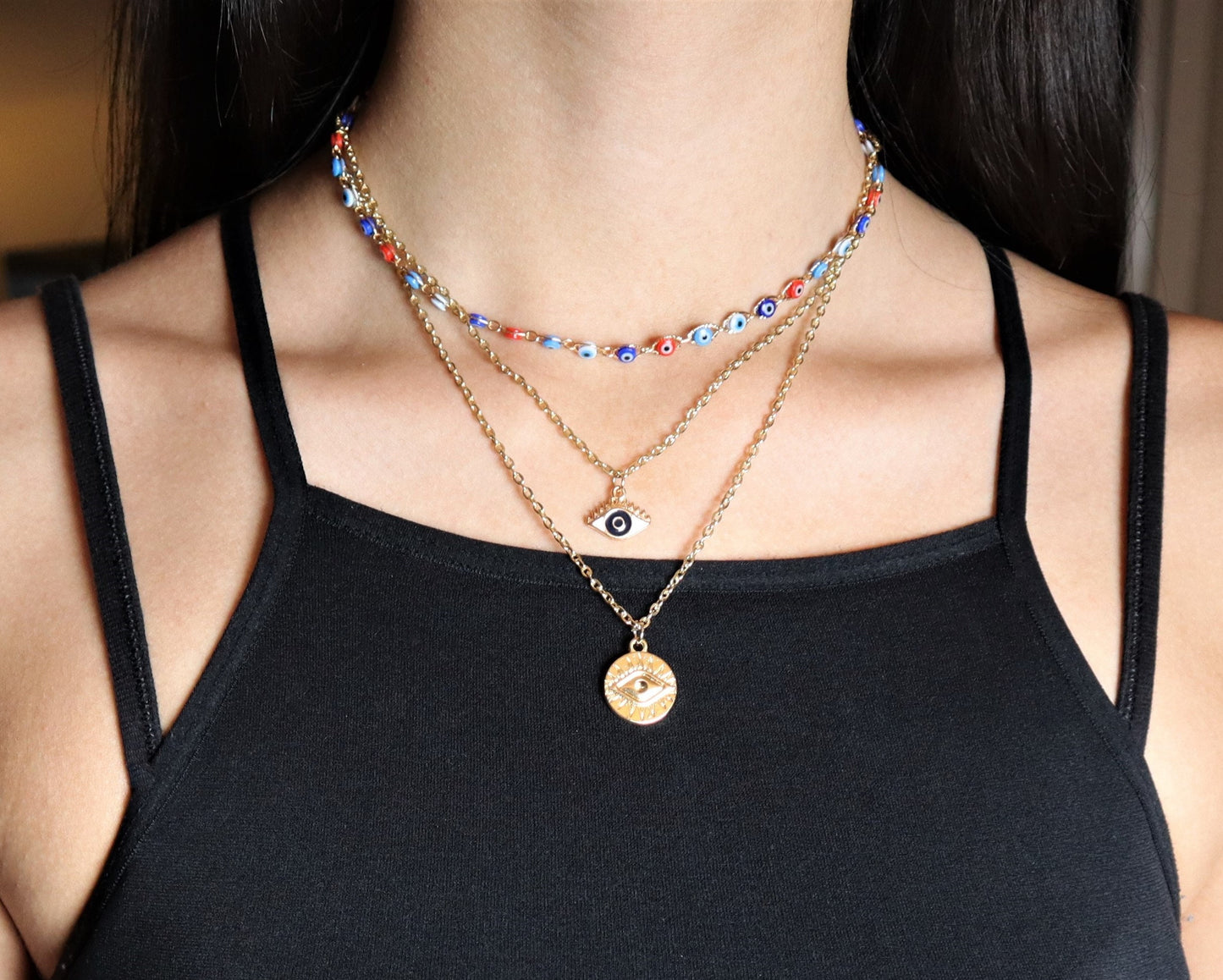 5 Layer Cross Necklace With A Rose And A Vintage Style Coin Paired With A Multi Strand Layered Necklace With Copper Chain Layering For Birthday Gift