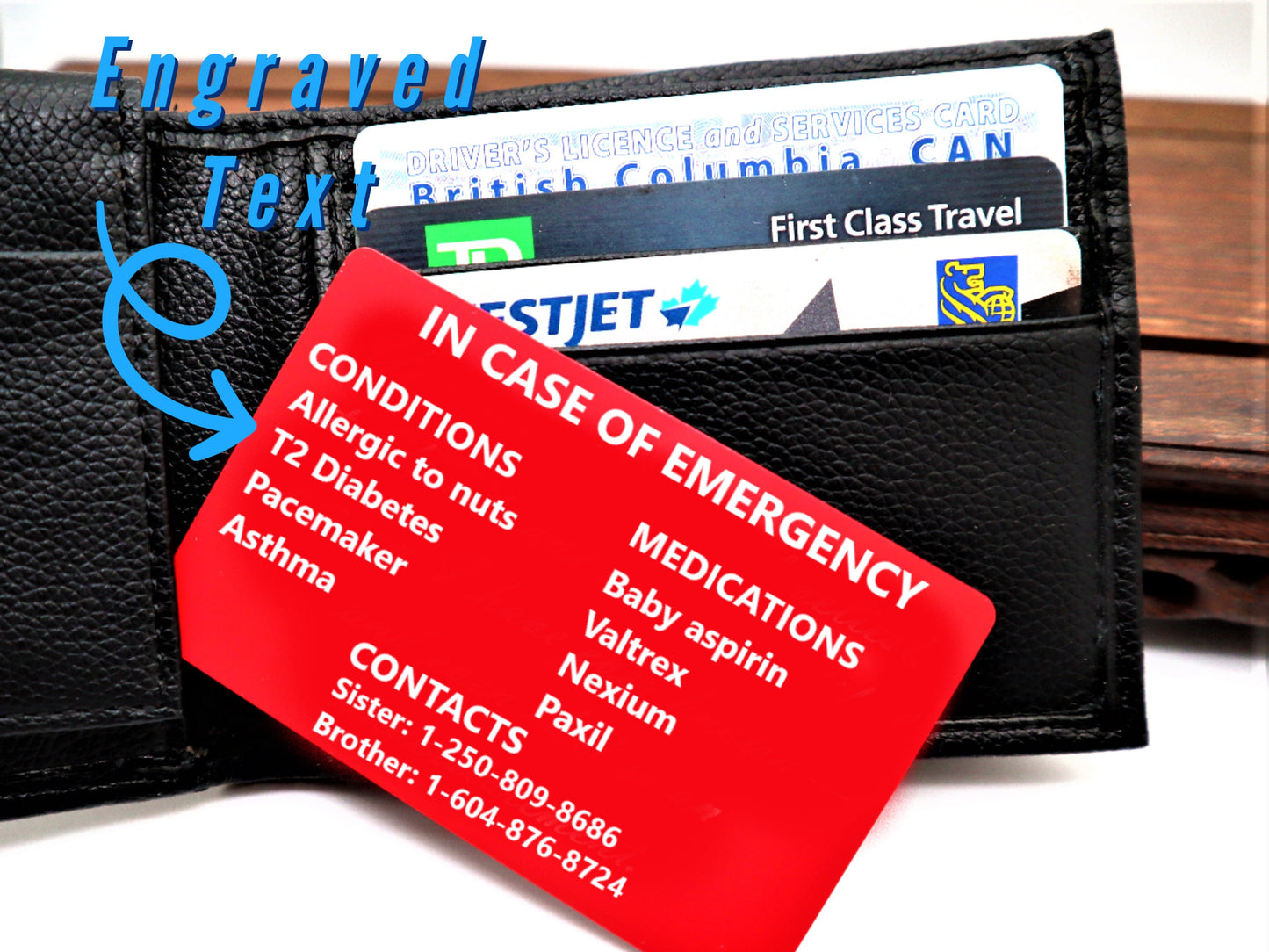Personalized Medical Alert Bracelet, In Case of Emergency Contact Card, Medical Card Alert Bracelet, Medical Alert ICE ID Card For Emergency