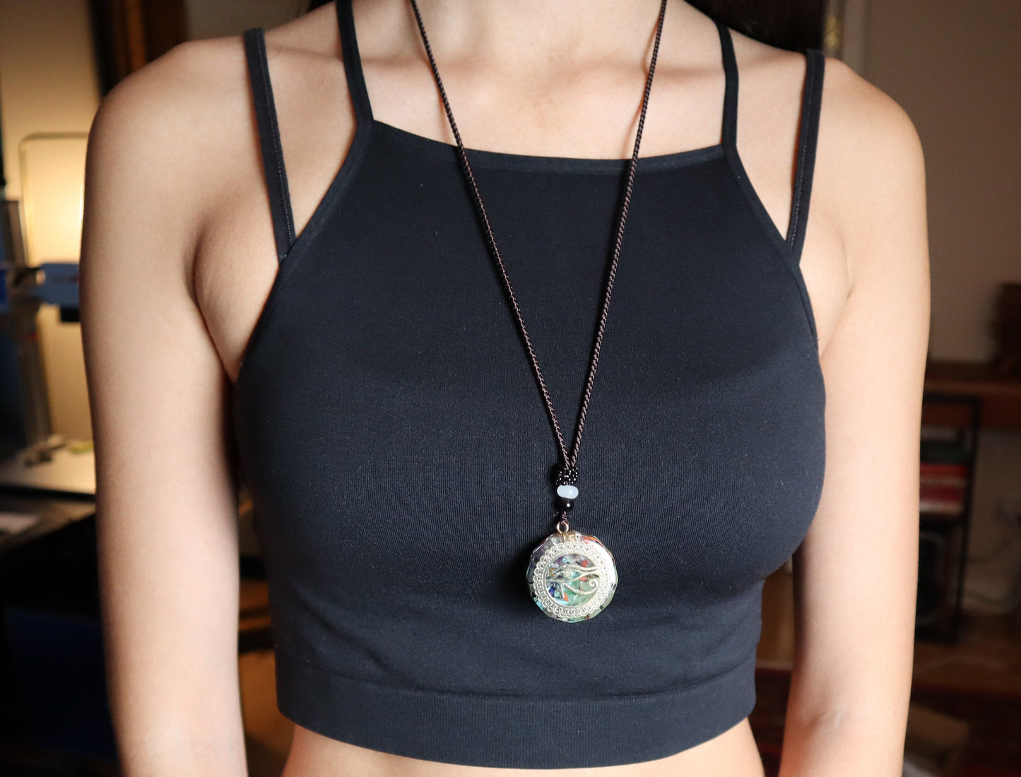 Chakra Orgonite Pendant Necklace With Seven Chakras To Improve Energy Through Meditation, Yoga, Reiki, Sri Yantra, And Om - EMF Protection