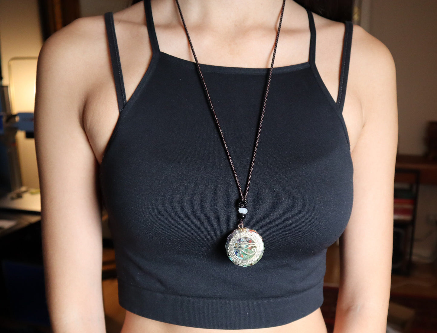 Chakra Orgonite Pendant Necklace With Seven Chakras To Improve Energy Through Meditation, Yoga, Reiki, Sri Yantra, And Om - EMF Protection