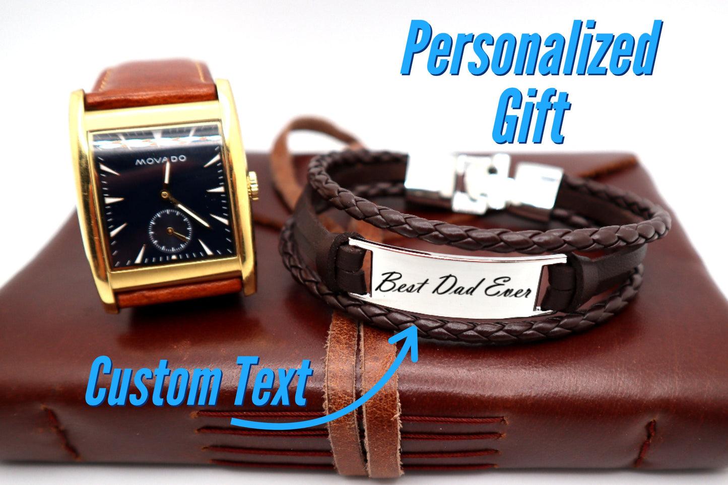Personalized Leather Beaded Bracelet For Men, Engraved Mens Bracelet,  Personalized Valentine Gifts For Him, Custom Anniversary Gift For Him