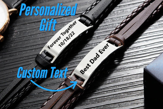 Personalized Bracelet For Men With Leather, Custom Name Bracelets For Personalized Fathers Day Gifts For Him, Engraved Bracelet For Husband