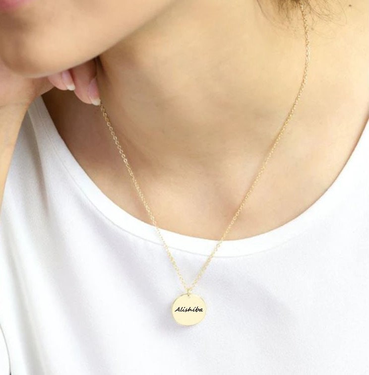Personalized Mothers Day Gift Initial Name Necklace With Your Special Love Message For Her | Custom Engraved Everyday Disc  Necklace For Mom