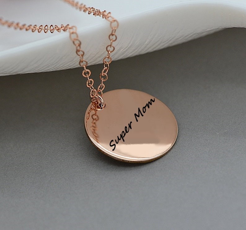 Personalized Mothers Day Gift Initial Name Necklace With Your Special Love Message For Her | Custom Engraved Everyday Disc  Necklace For Mom