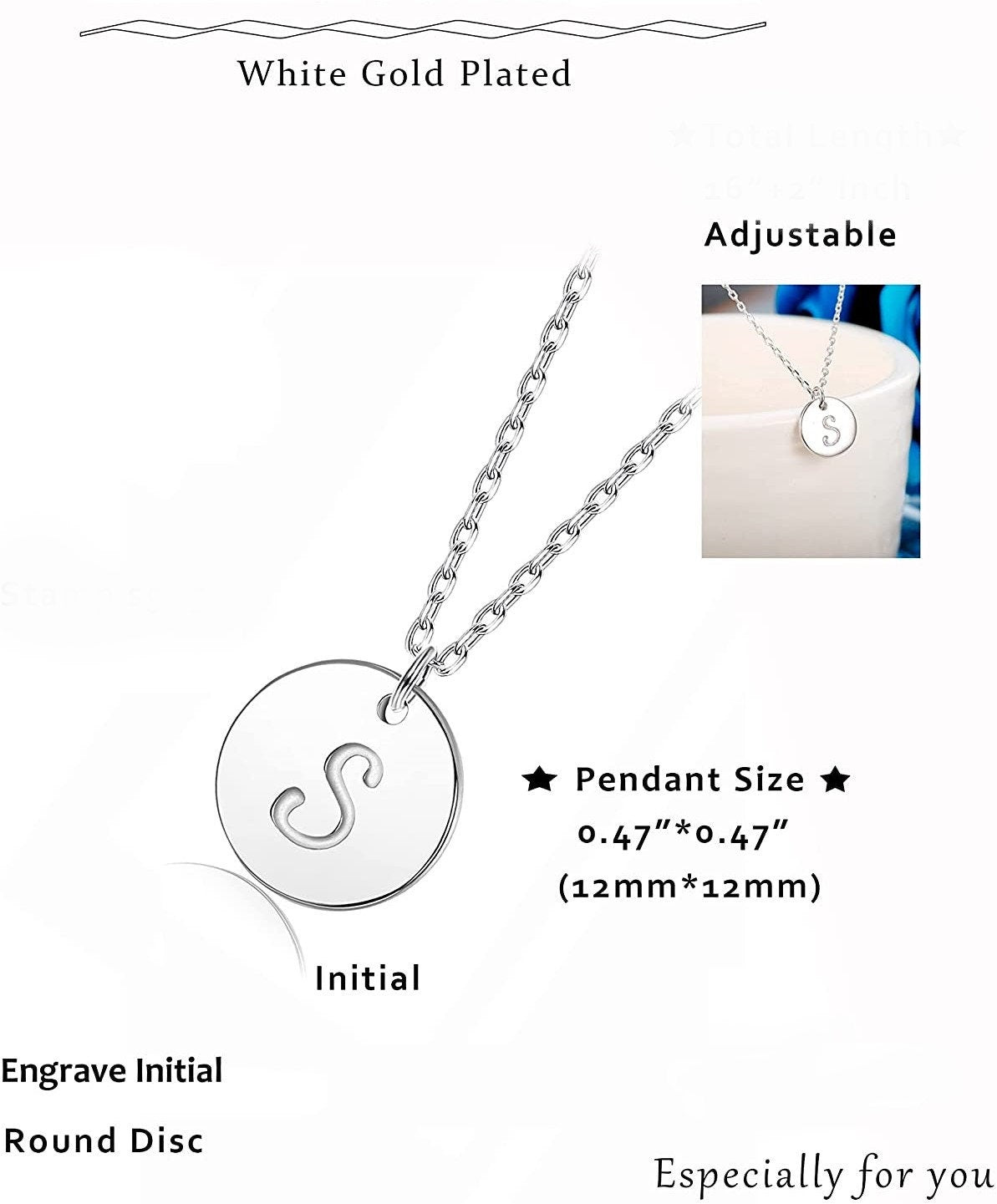 Personalized Mothers Day Gift Initial Name Necklace With Your Special Love Message For Her | Custom Engraved Everyday Disc  Necklace For Mom