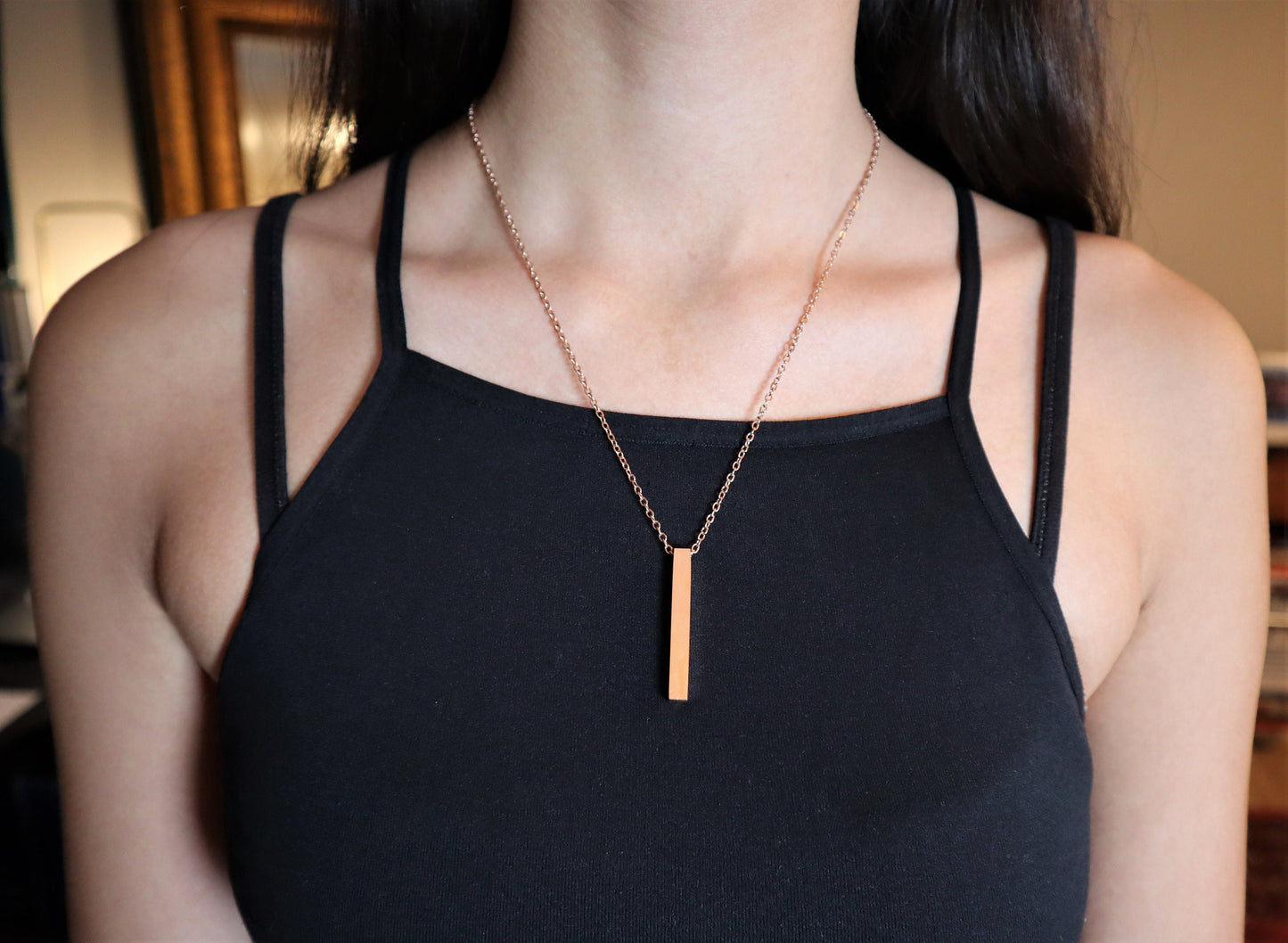 Personalized Vertical Bar Necklace Valentines Gift With Custom Engraved Name On A 3D Long Bar Pendant, Bridesmaid Gift, Gift For Her Mom