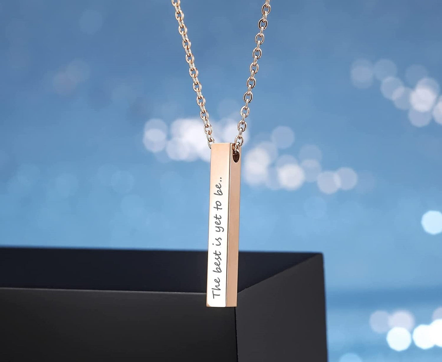 Personalized Vertical Bar Necklace To Give As Valentine Gift For Her | Custom Engraved 3D Bar Pendant Personalized With Your Special Message