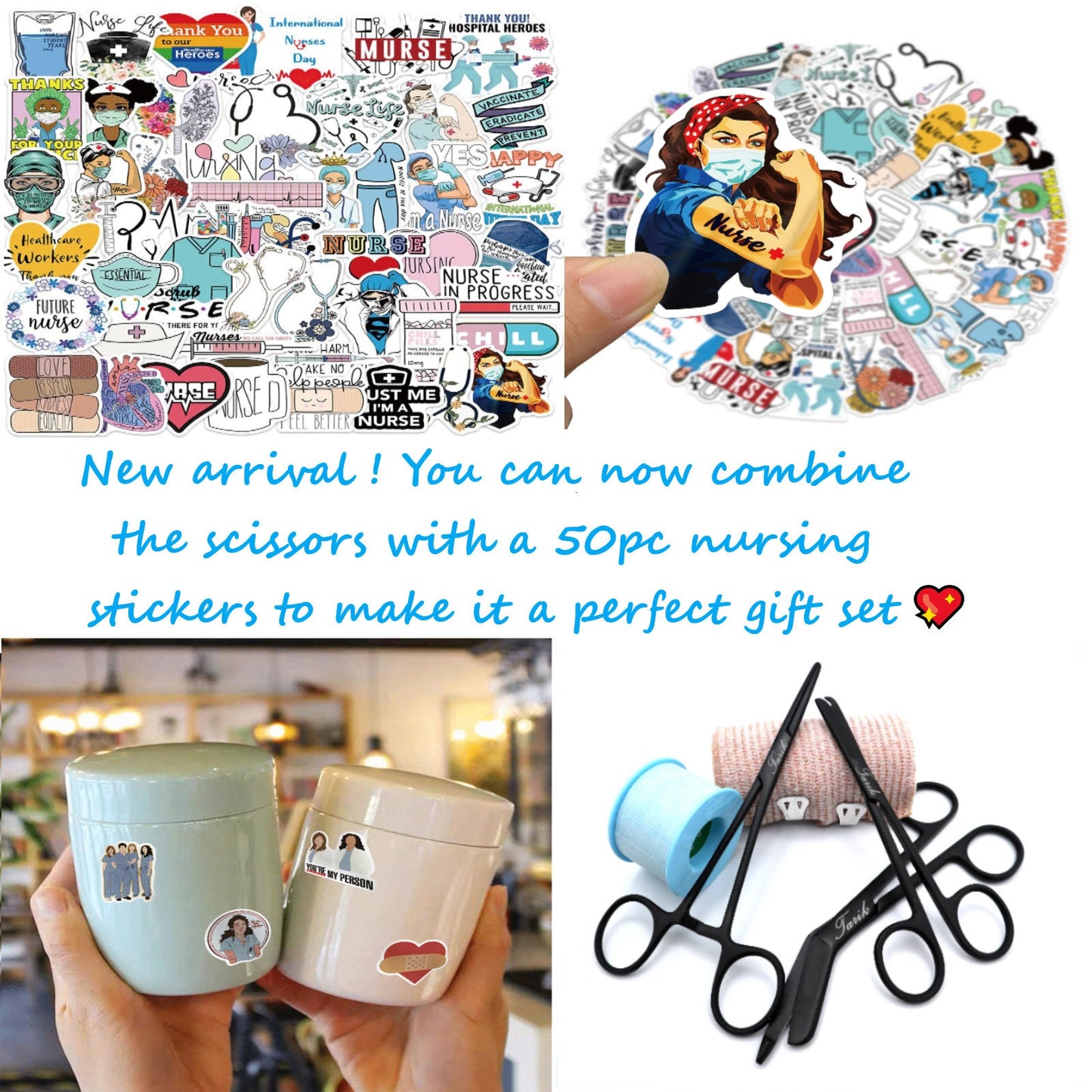 Personalized Gift Set For Nurses With Bandage Scissor, Hemostat, Suture Scissor | Nursing Students, Veterinary Vet Tech Stethoscope Nurse