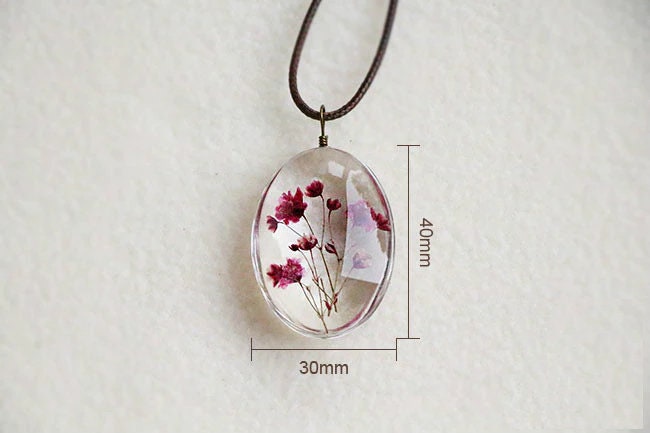 Handmade Pressed Flower Valentine Gift Necklace For Nature Lover, Baby's Breath Flower Pendant, Forget Me Not Gypsophila Flower Necklace