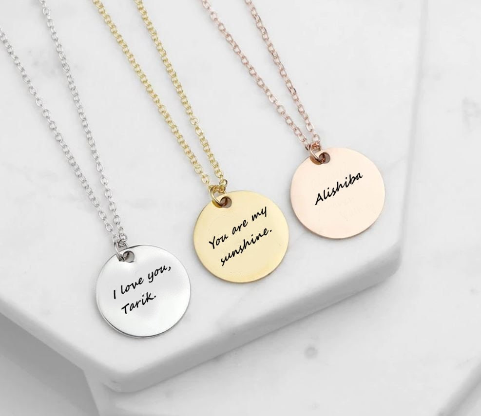 Personalized Mothers Day Gift Initial Name Necklace With Your Special Love Message For Her | Custom Engraved Everyday Disc  Necklace For Mom