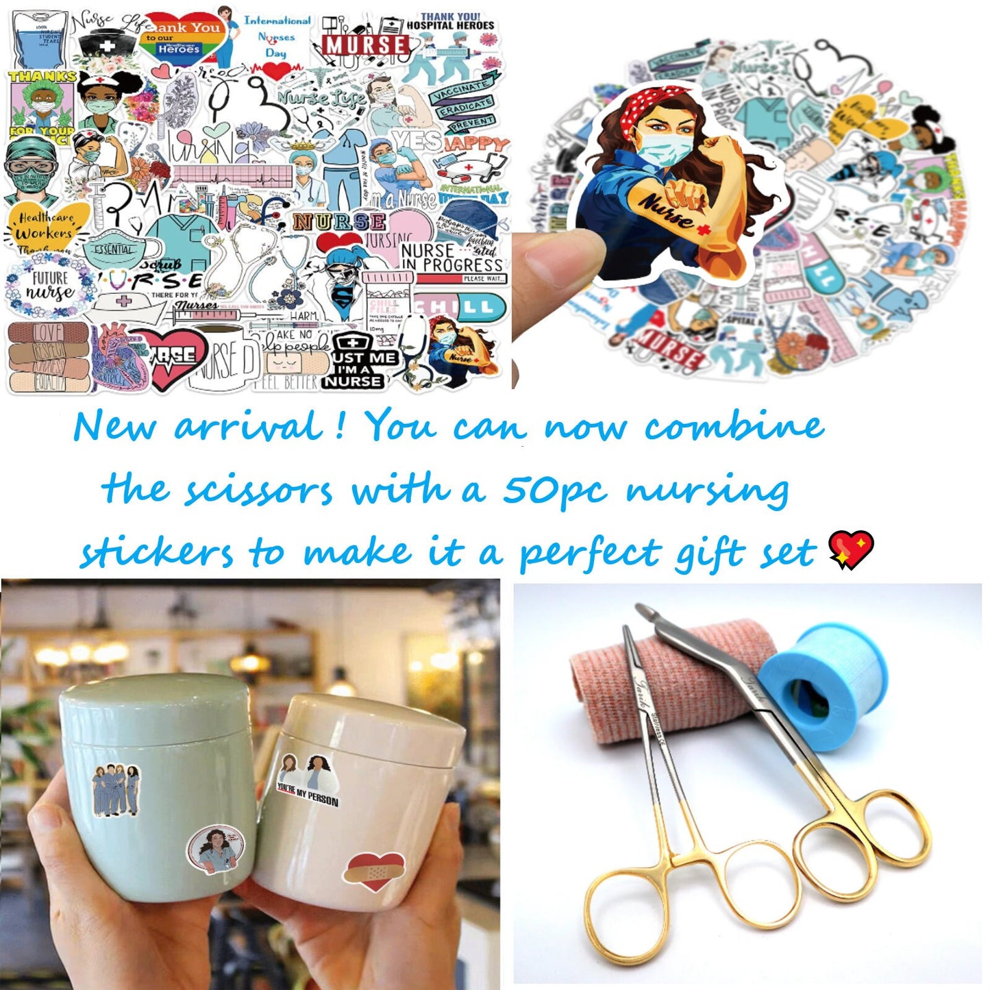 Nurse Gift Set With Personalized Bandage Scissor And Hemostat | Medical Nursing Students, Veterinary Vet Tech Stethoscope Clip Board RN Gold