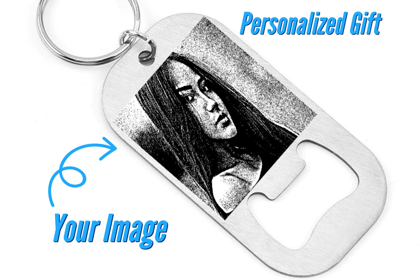 Custom Bottle Opener With Actual Image Engraved With Your Message For Special Occasions Such As Valentines, Weddings, and Groomsmen Gift
