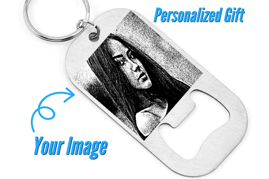 Custom Bottle Opener With Actual Image Engraved With Your Message For Special Occasions Such As Valentines, Weddings, and Groomsmen Gift