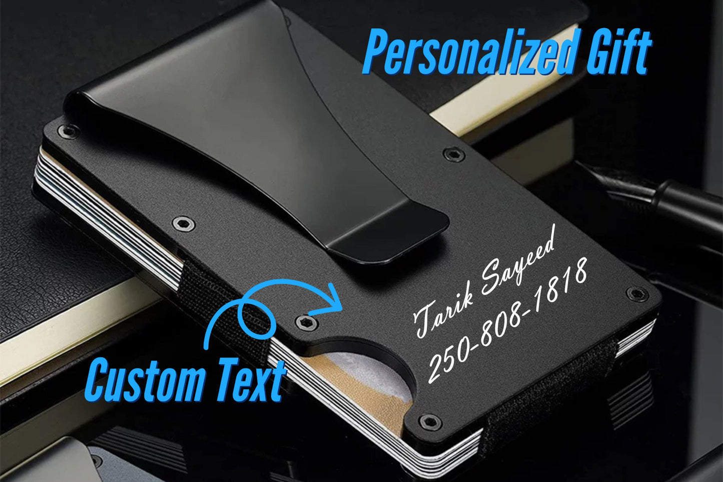 RFID Wallet With Money Clip Personalized With Your Custom Engraved Message, Custom Men's Metal RFID Blocking Wallet, Custom Money Clip Gift