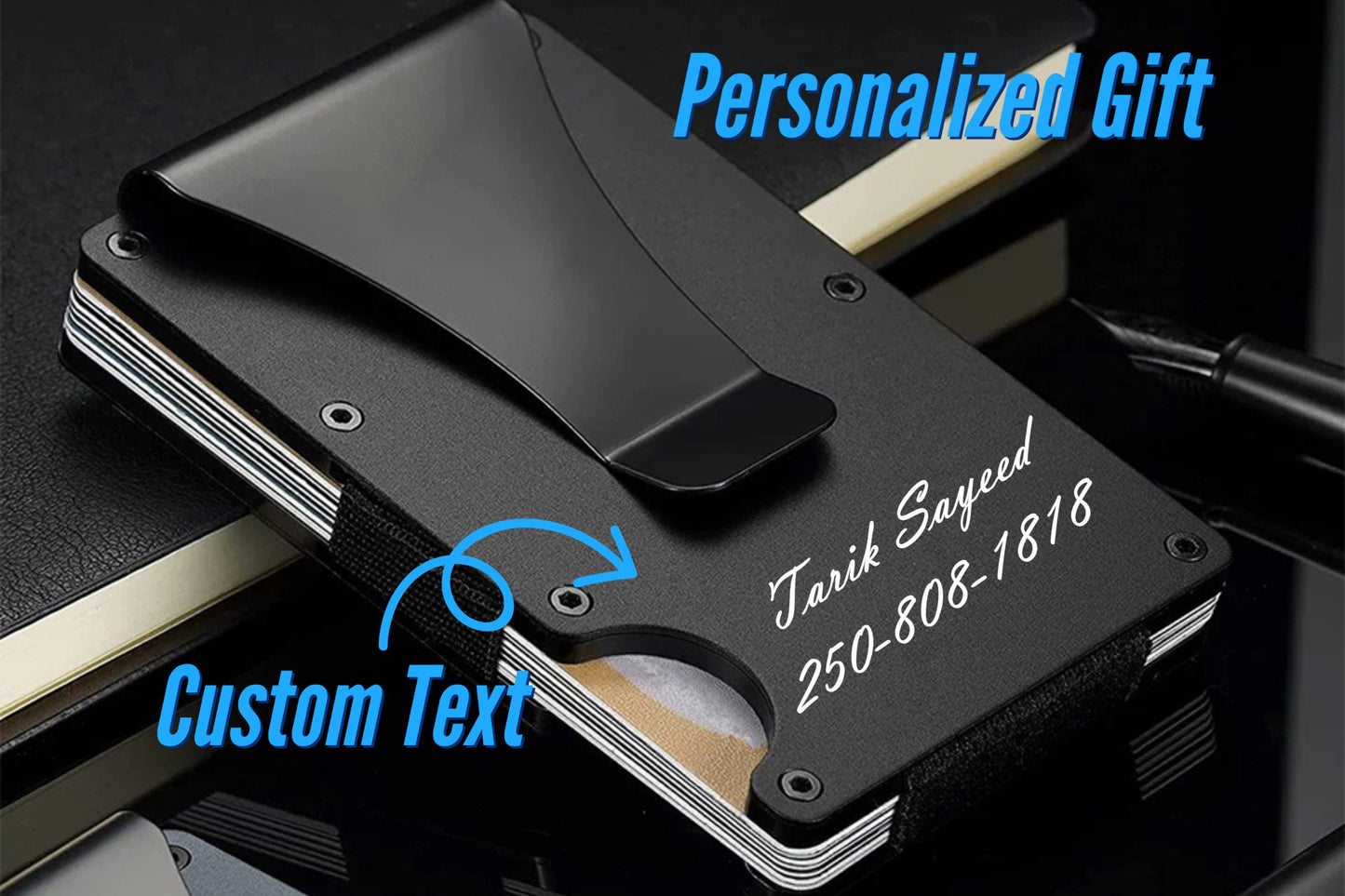 RFID Wallet With Money Clip Personalized With Your Custom Engraved Message, Custom Men's Metal RFID Blocking Wallet, Custom Money Clip Gift