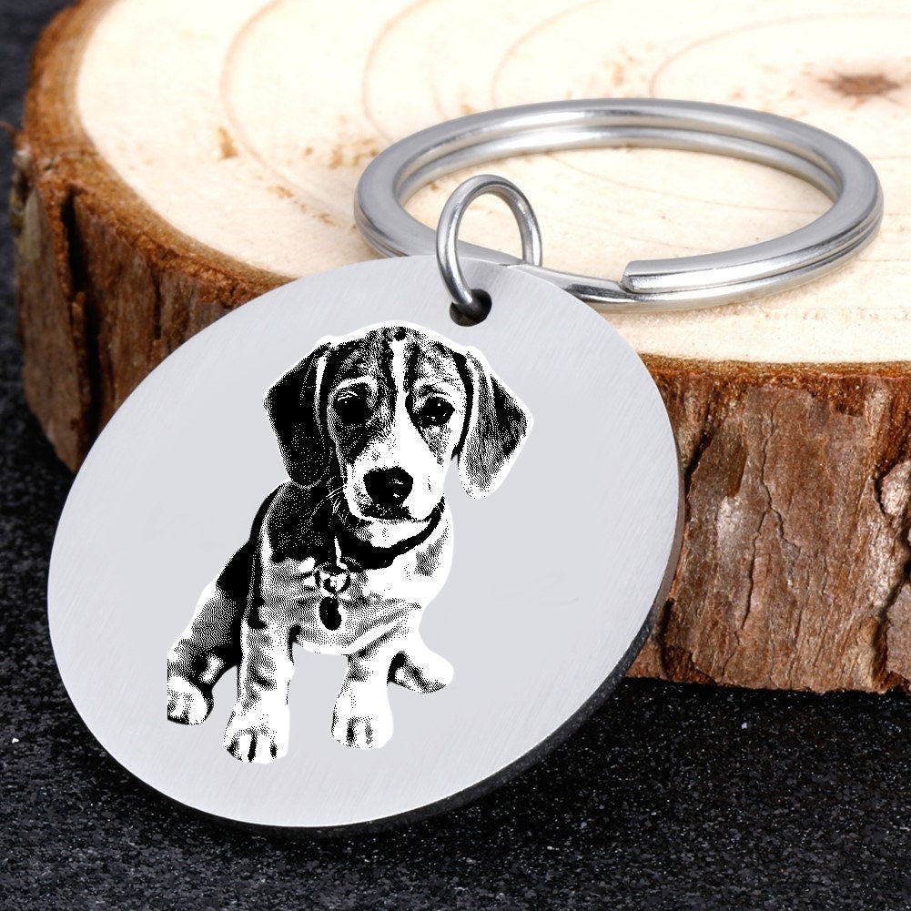 Dog Pawprint Keychain With Engraved Image, Real Pawprint Keychains, Dog Paw Print Key Chain with Personalized Portrait Image, Memorial Gift