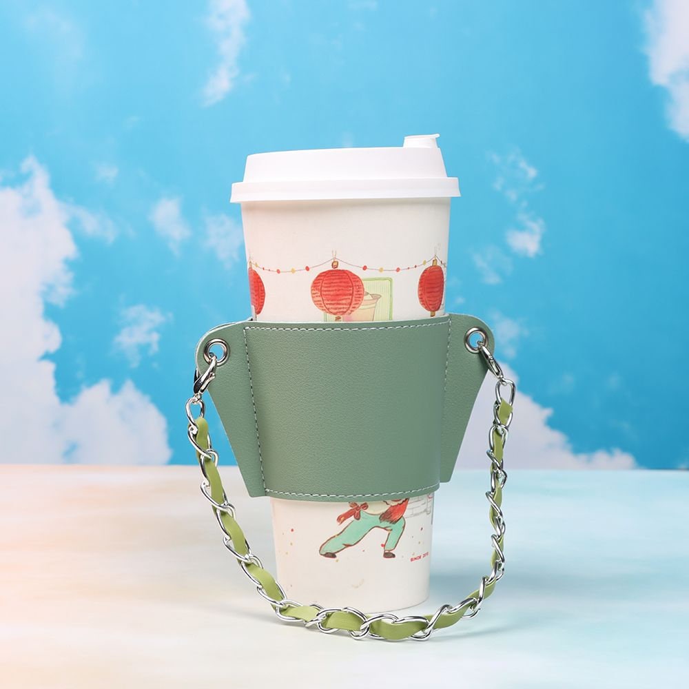 Personalized Coffee Cup Holder With Sleeve and Chain Strap, Engraved Coffee And Tea Cup Holder For Coffee Lovers, Gifts For Coffee Lover