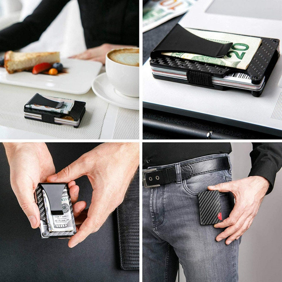 RFID Wallet With Money Clip Personalized With Your Custom Engraved Message, Custom Men's Metal RFID Blocking Wallet, Custom Money Clip Gift