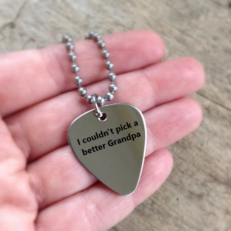 Engraved Guitar Pick Necklace Pendant, Personalized Music Gift For Guitarist, Custom Guitar Plectrum Necklace Gift for Husband Dad Boyfriend
