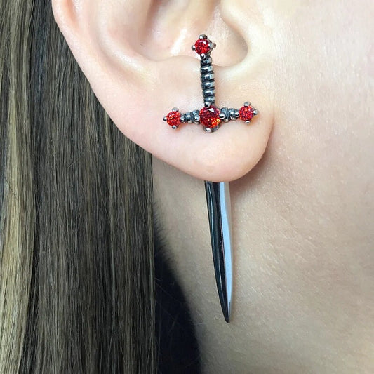 Goth Sword Earrings, Gothic Dagger Earring, Emo Gothic Earrings Gift For Her, Unique Goth Jewelry, Sword Snake Punk Earring, Bat Earrings