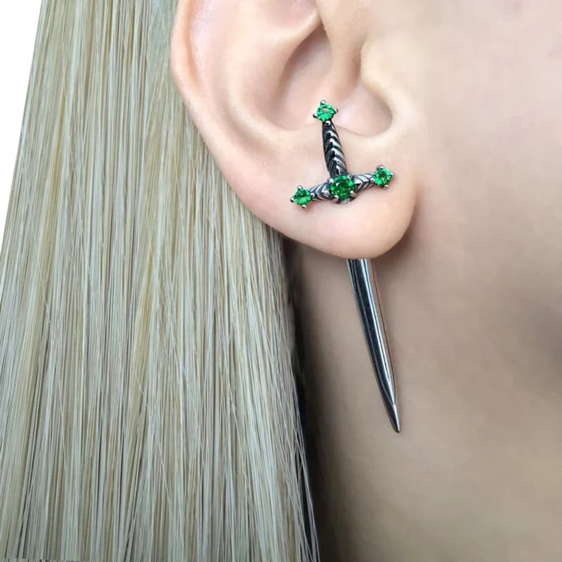 Goth Sword Earrings, Gothic Dagger Earring, Emo Gothic Earrings Gift For Her, Unique Goth Jewelry, Sword Snake Punk Earring, Bat Earrings
