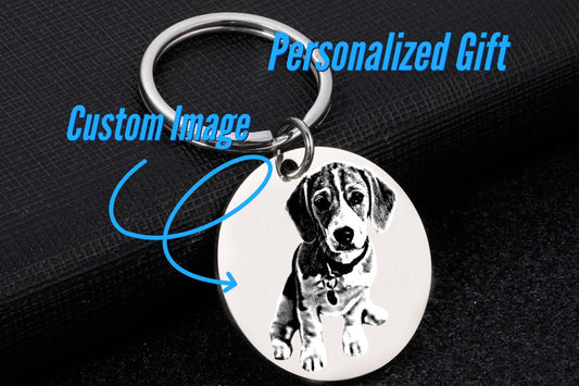 Custom Pet Memorial Gift Keychain With Image, Custom Dog Memorial Keychains, Engraved Cat Portrait Keyring,  Pet Loss Key Ring For Mom Dog