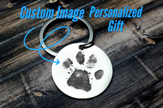 Dog Pawprint Keychain With Engraved Image, Real Pawprint Keychains, Dog Paw Print Key Chain with Personalized Portrait Image, Memorial Gift